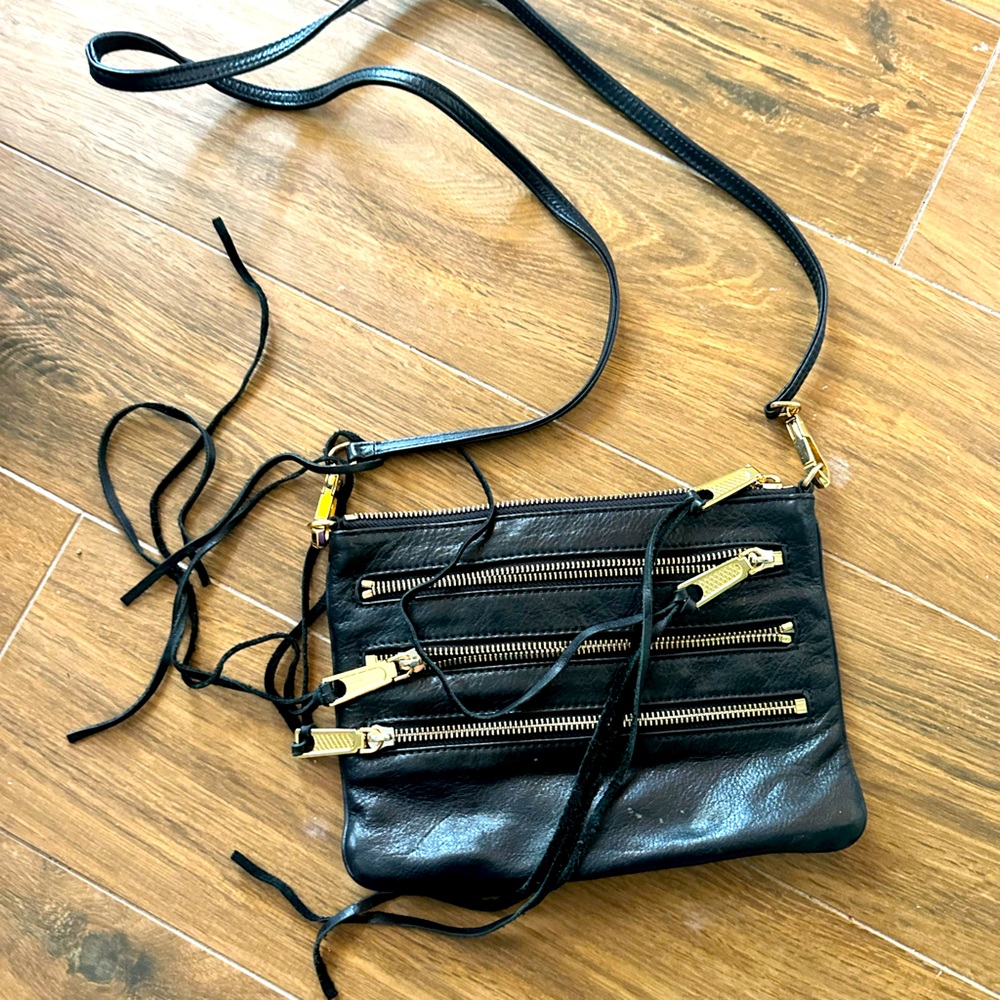 Rebecca Minkoff Black cross body with gold zippers
